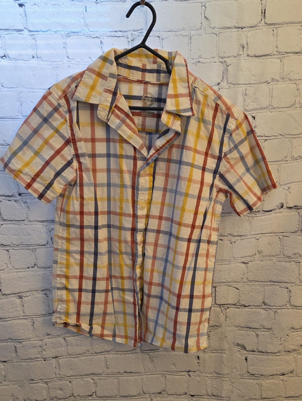 Wonder Nation Boy's Button Up Plaid Shirt Size 8